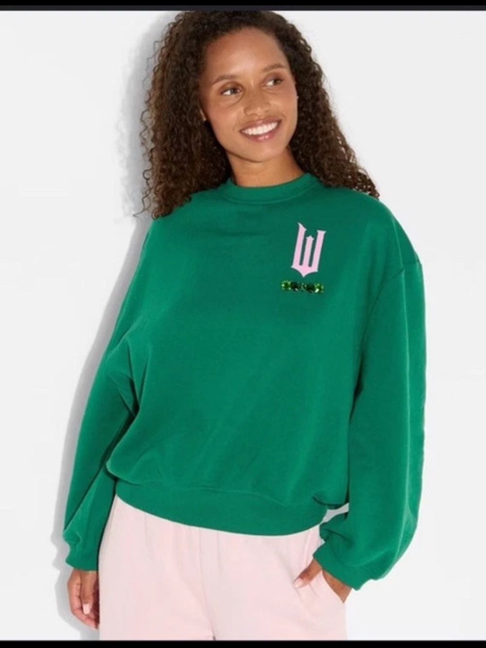 Teal Crewneck Sweatshirt with Pink Logo